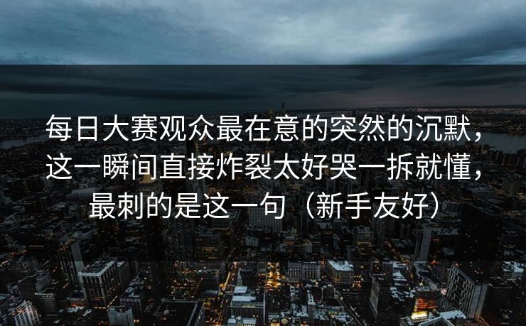 每日大赛观众最在意的突然的沉默，这一瞬间直接炸裂太好哭一拆就懂，最刺的是这一句（新手友好）